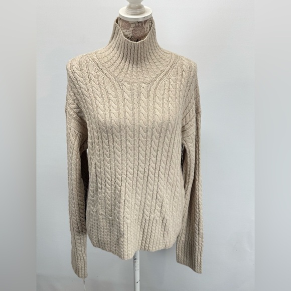 FRENCH CONNECTION Beige Cable Knit Turtleneck Sweater size L - Picture 1 of 12